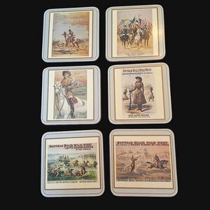 Vintage Pimpernel Coasters Buffalo Bill Wild West Made in England Six Boxed (6)